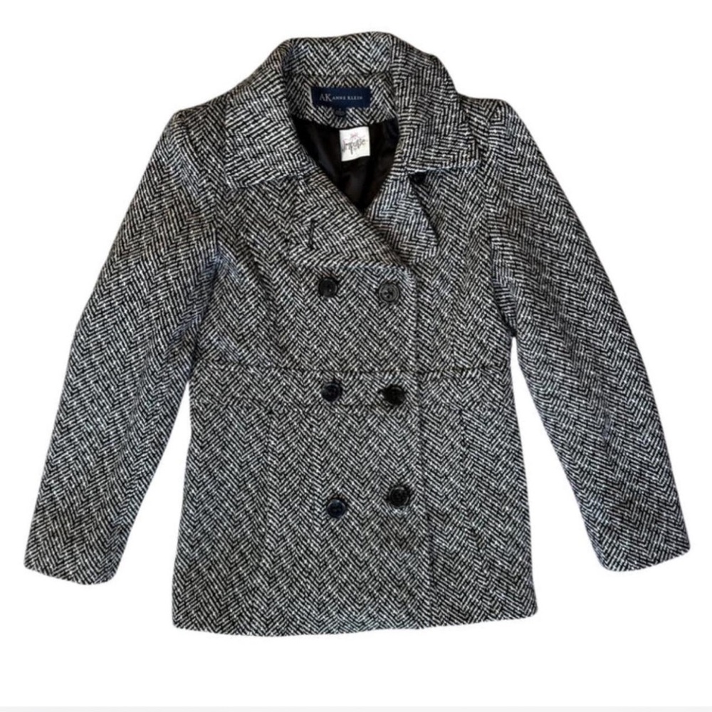 Anne Klein Black and White Herringbone Coat